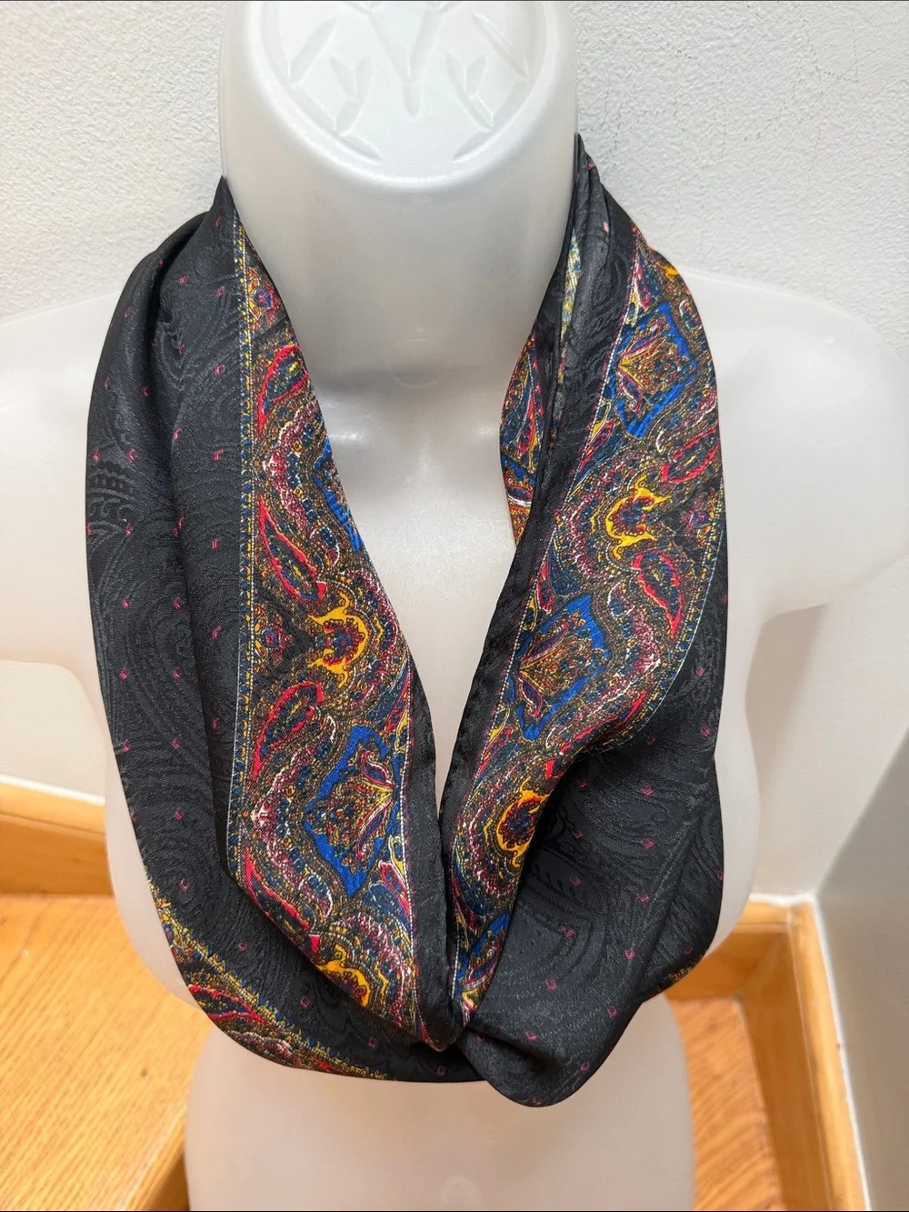 Vintage Silk Scarf Black Paisley Jacquard Oblong Scarf